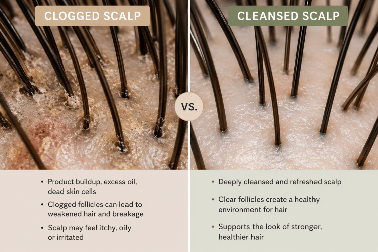 clogged vs cleansed scalp